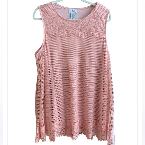 OSO Casual Pink women’s eyelet and lace dress. Size 2X - Picture 1 of 8